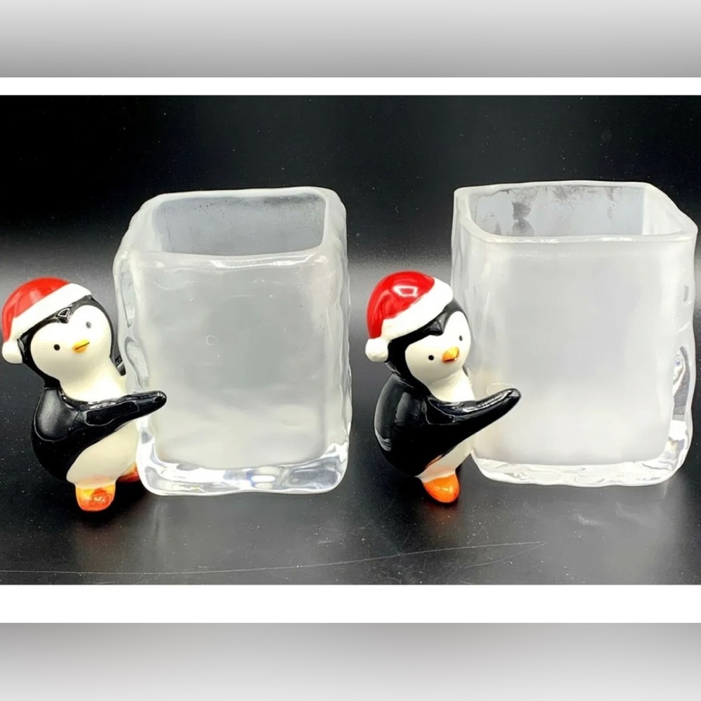 Teleflora Gift Glasses Mug or Candle Holder Penguin Holding Ice Cube SET OF 2